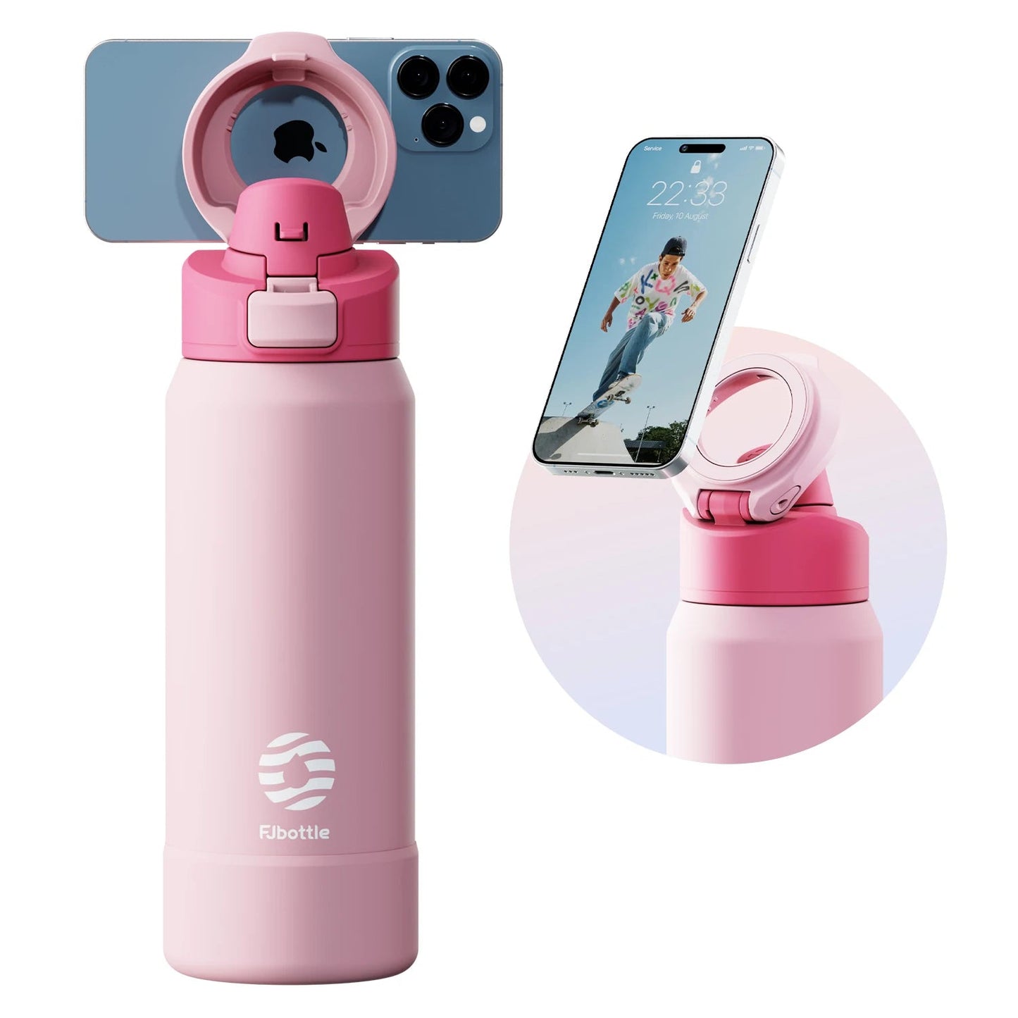 Thermos Stainless Steel Water Bottle with Magnetic Phone Holder